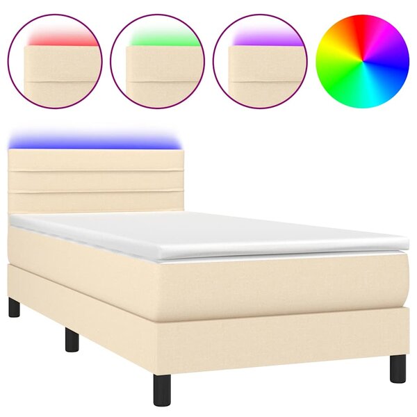 Box spring postel s matrací a LED krémová 80 x 200 cm textil 3133194