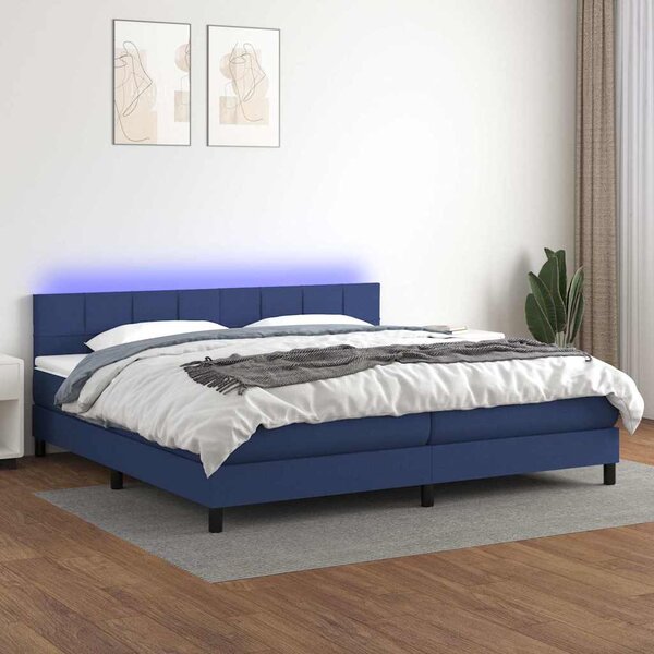 Box spring postel s matrací a LED modrá 200x200 cm textil 3133187