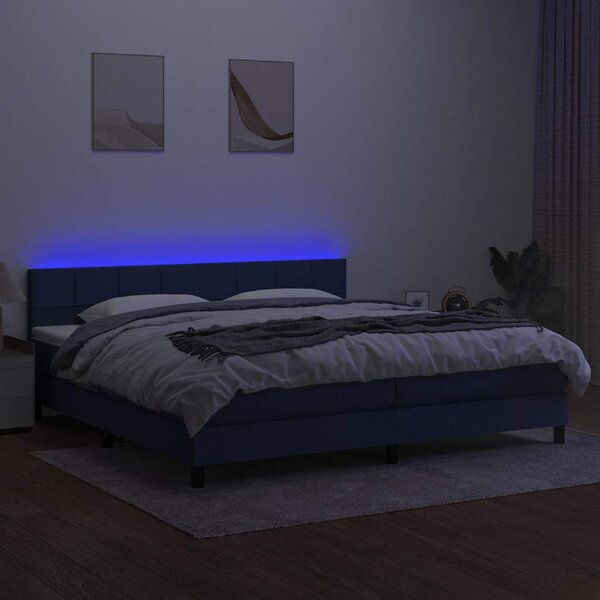 Box spring postel s matrací a LED modrá 200x200 cm textil 3133187