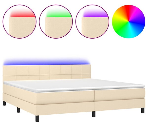Box spring postel s matrací a LED krémová 200x200 cm textil 3133186