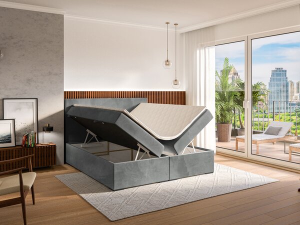 Boxspring postel 140 cm Lemmy (beton) (s matrací a úl. prostorem)