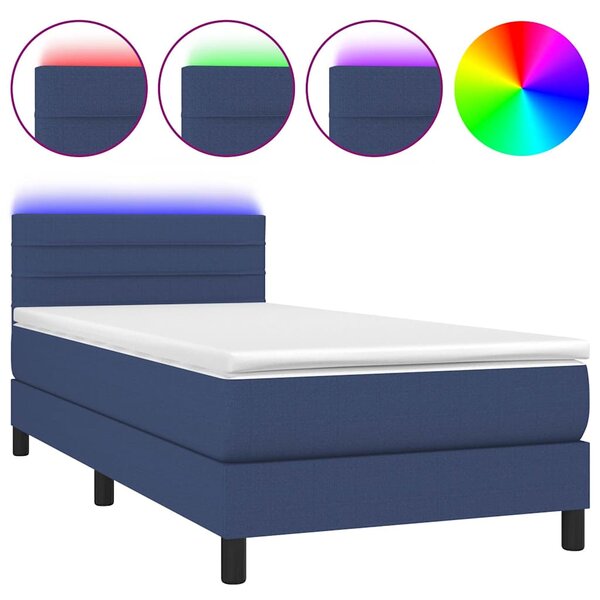 Box spring postel s matrací a LED modrá 80 x 200 cm textil 3133195