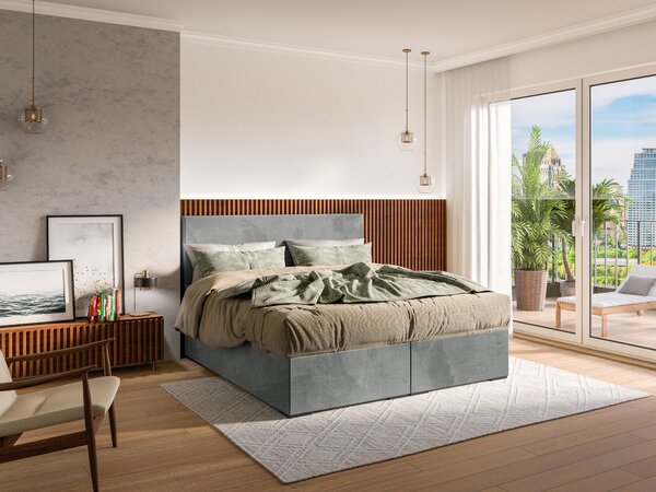 Boxspring postel 140 cm Lemmy (beton) (s matrací a úl. prostorem)