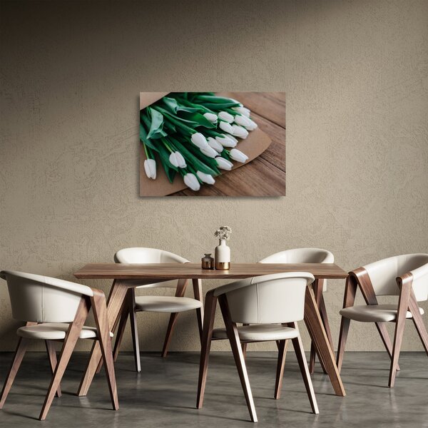 Skleněný obraz kytice bílých tulipánů (70x50 cm)