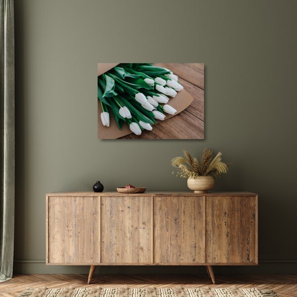 Skleněný obraz kytice bílých tulipánů (70x50 cm)