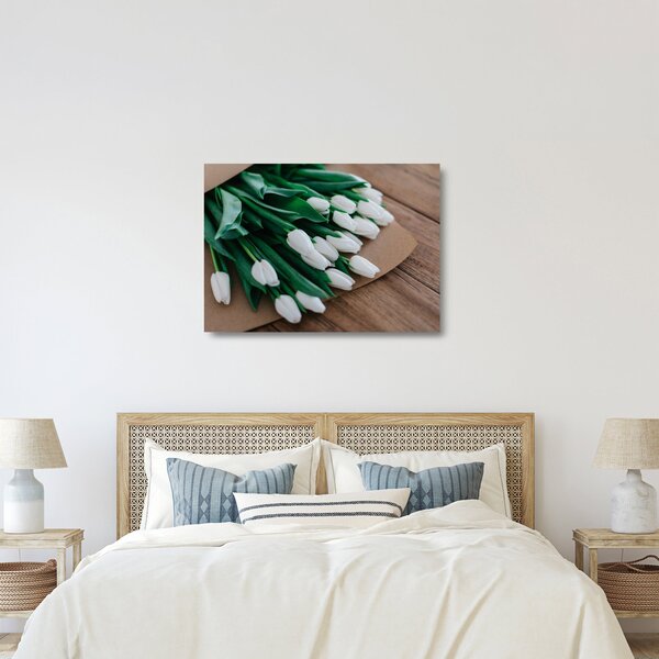 Skleněný obraz kytice bílých tulipánů (70x50 cm)