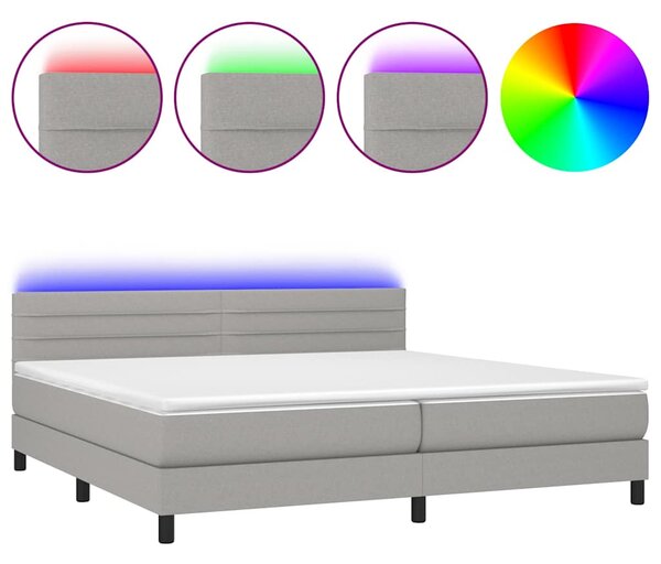 Box spring postel s matrací a LED světle šedá 200x200 cm textil 3133261