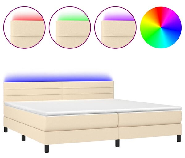 Box spring postel s matrací a LED krémová 200x200 cm textil 3133266