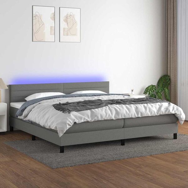Box spring postel s matrací a LED tmavě šedá 200x200 cm textil 3133262