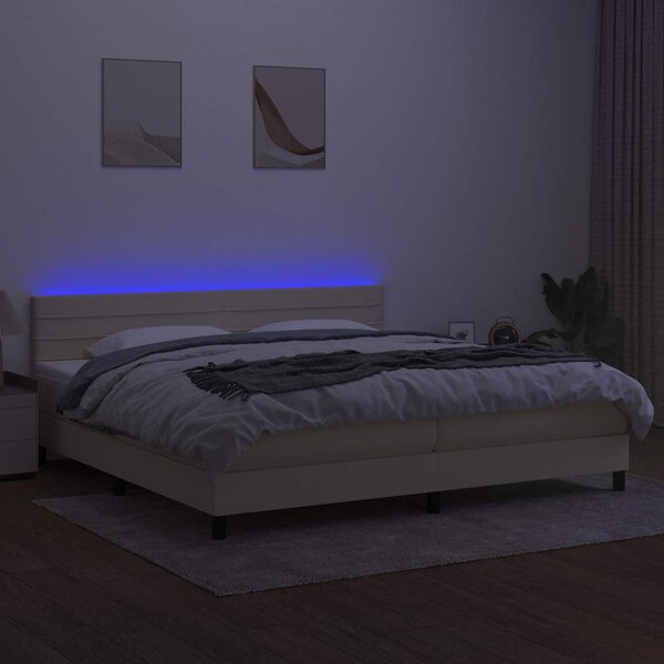 Box spring postel s matrací a LED krémová 200x200 cm textil 3133266