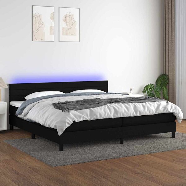 Box spring postel s matrací a LED černá 200x200 cm textil 3133263