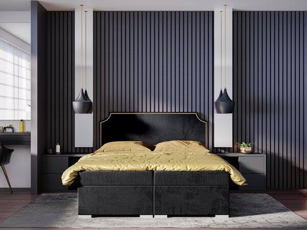 Boxspring postel 140 cm Lupin (černá) (s matrací a úl. prostorem)