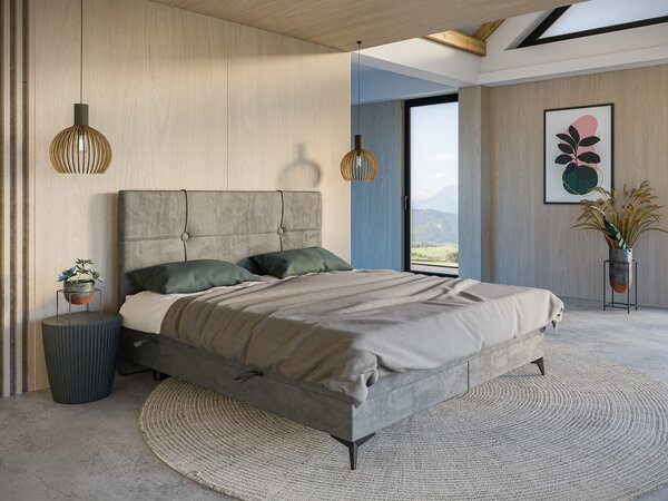 Boxspring postel 140 cm Nivela (beton) (s matrací a úl. prostorem)