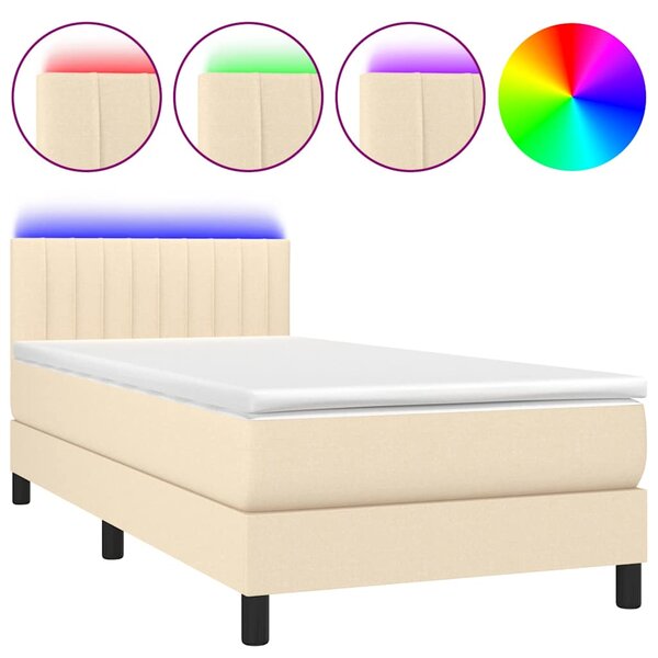 Box spring postel s matrací a LED krémová 80 x 200 cm textil 3133274