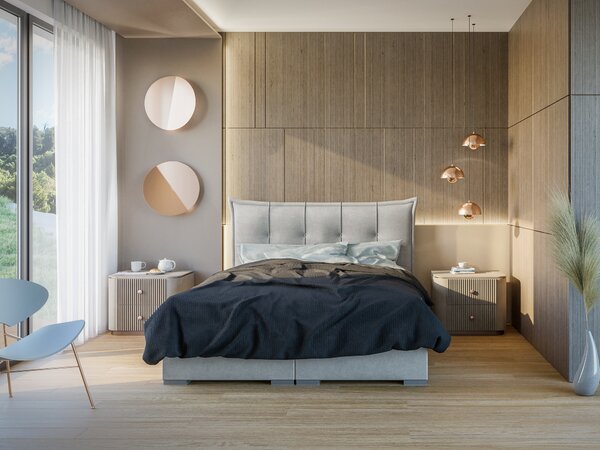Boxspring postel 140 cm Mirage (světle šedá) (s matrací a úl. prostorem)