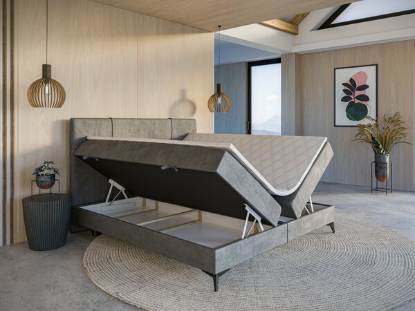Boxspring postel 140 cm Nivela (beton) (s matrací a úl. prostorem)