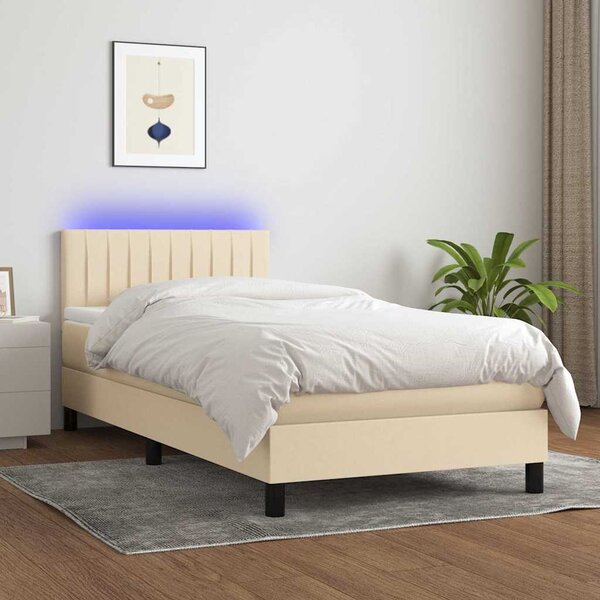 Box spring postel s matrací a LED krémová 80 x 200 cm textil 3133274