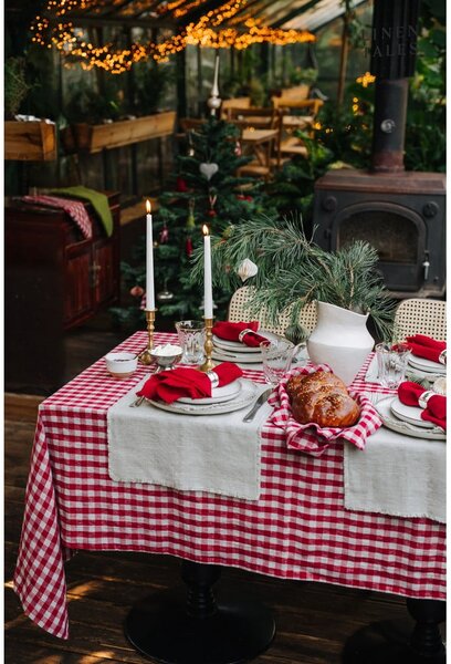Lněný ubrus 140x140 cm Red Gingham – Linen Tales