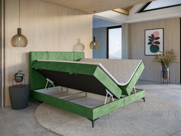 Jednolůžková boxspring postel 120 cm Nivela (zelená) (s matrací a úl. prostorem)