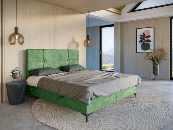 Jednolůžková boxspring postel 120 cm Nivela (zelená) (s matrací a úl. prostorem)