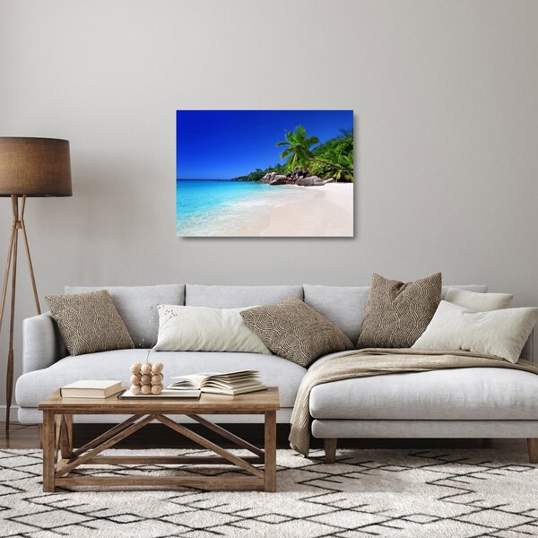 Skleněný obraz pláže na Praslin ostrově (70x50 cm)