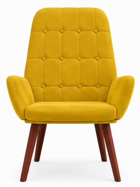 Relaxační křeslo, odpočinkové, dřevo/kov/textil, 96x69x78 cm, nohy tmavé/žlutá, Dekorino KR20260052