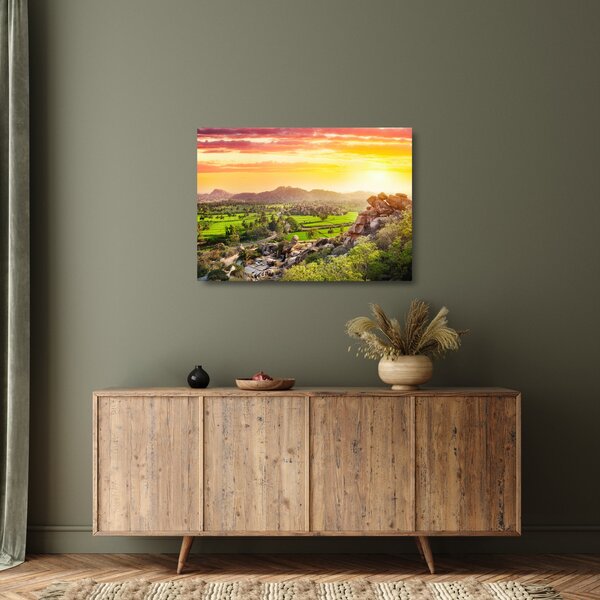 Skleněný obraz Hampi údolí v Indii (70x50 cm)