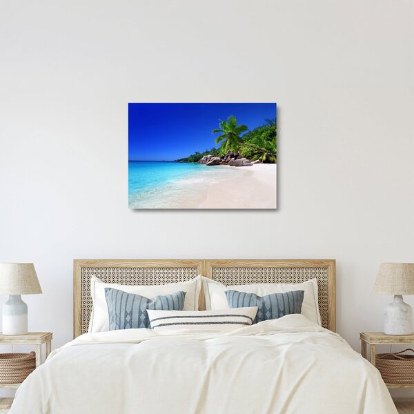 Skleněný obraz pláže na Praslin ostrově (70x50 cm)