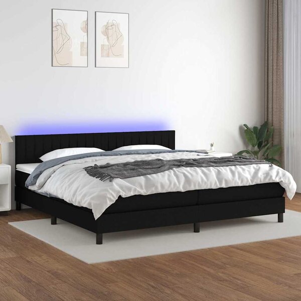 Box spring postel s matrací a LED černá 200x200 cm textil 3133343