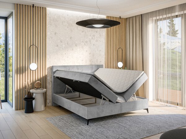 Boxspring postel 160 cm Ricky (šedá) (s matrací a úl. prostorem)