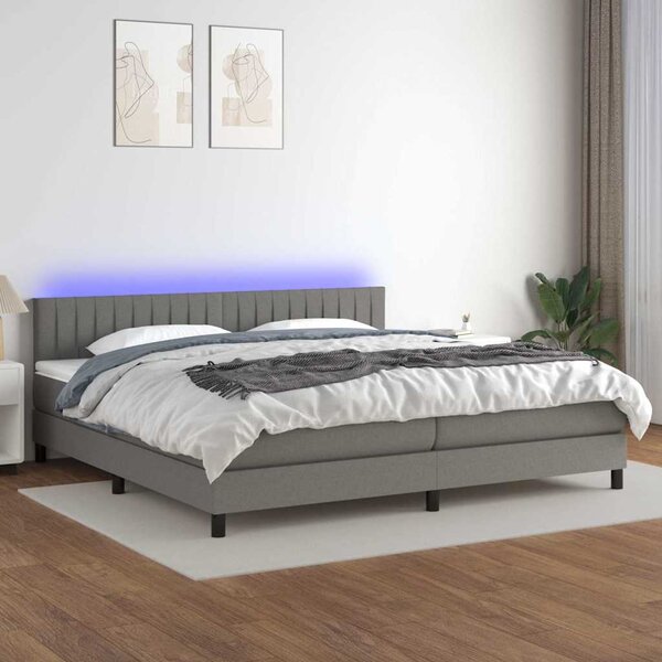 Box spring postel s matrací a LED tmavě šedá 200x200 cm textil 3133342