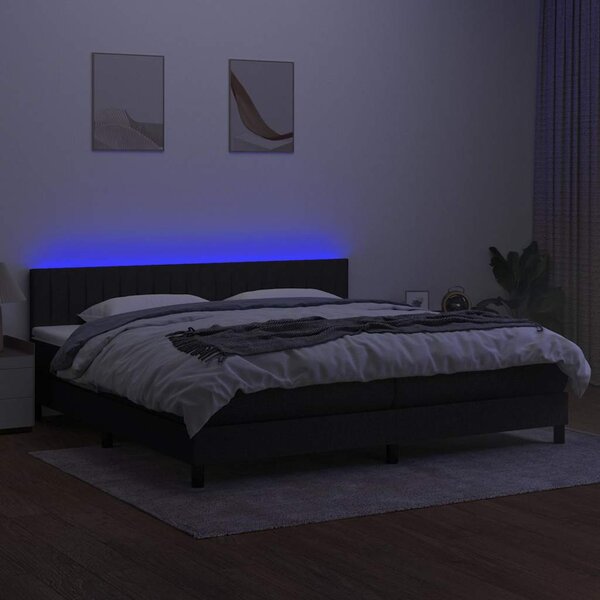 Box spring postel s matrací a LED černá 200x200 cm textil 3133343