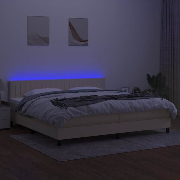 Box spring postel s matrací a LED krémová 200x200 cm textil 3133346