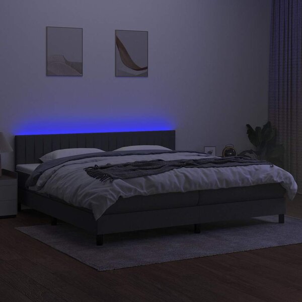 Box spring postel s matrací a LED tmavě šedá 200x200 cm textil 3133342