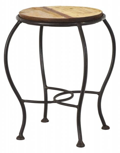 Stolička pod květinu z teakového dřeva, železné nohy, 27x27x39cm (8M)