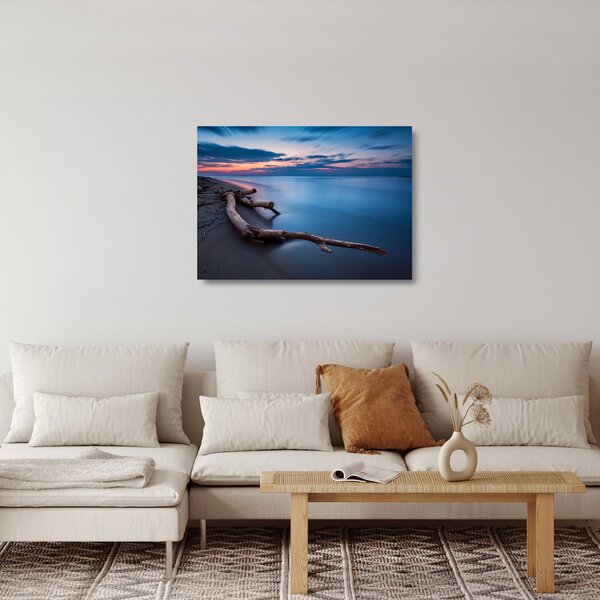 Skleněný obraz pláže při západu slunce (70x50 cm)