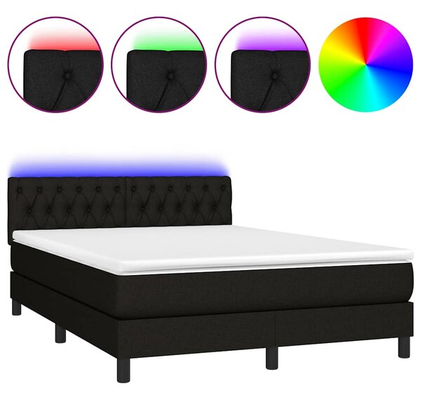 Box spring postel s matrací a LED černá 140x190 cm textil 3133391