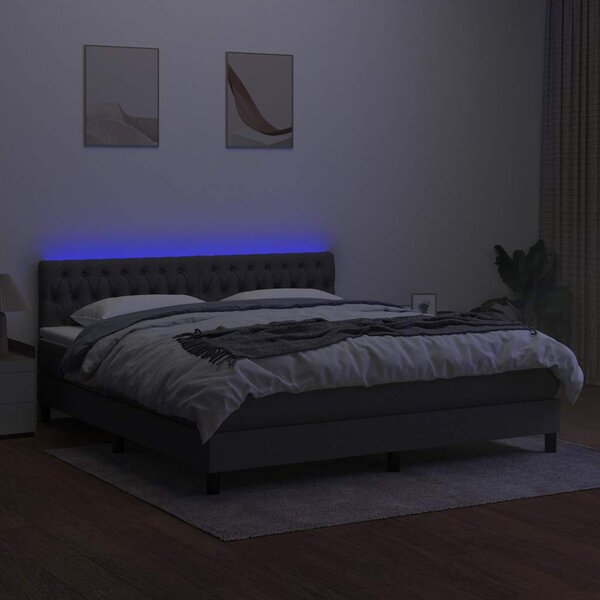 Box spring postel s matrací a LED tmavě šedá 160x200 cm textil 3133406