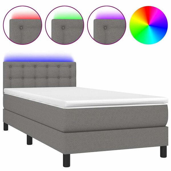 Box spring postel s matrací a LED tmavě šedá 80 x 200 cm textil 3133430