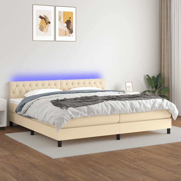 Box spring postel s matrací a LED krémová 200x200 cm textil 3133426