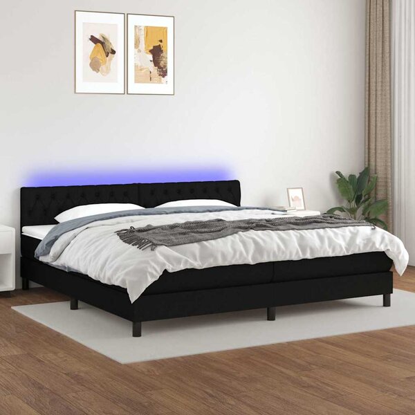 Box spring postel s matrací a LED černá 200x200 cm textil 3133423