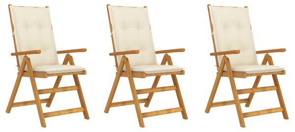 Skládací zahradní židle s poduškami 3 ks masivní akáciové dřevo