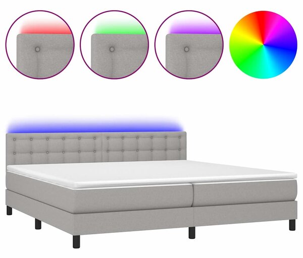 Box spring postel s matrací a LED světle šedá 200x200 cm textil 3133501