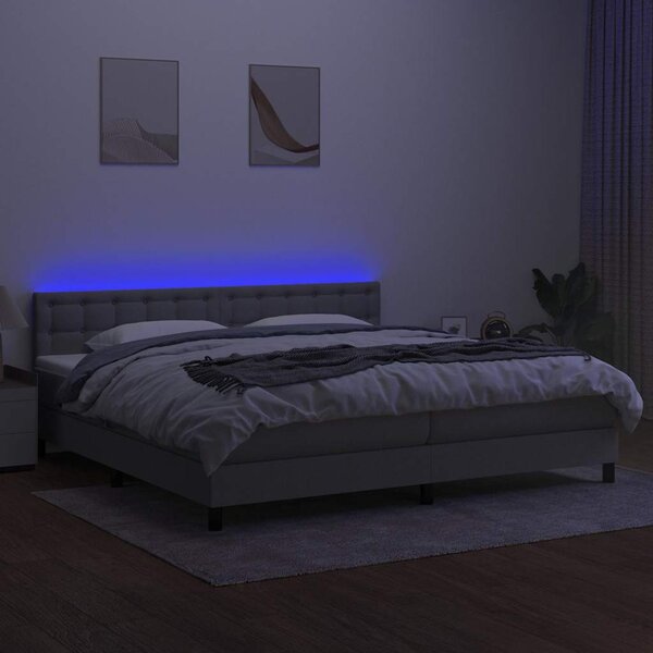Box spring postel s matrací a LED světle šedá 200x200 cm textil 3133501