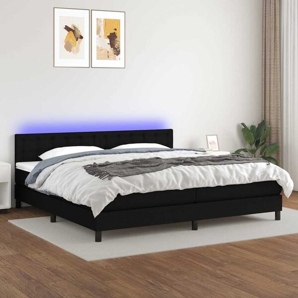 Box spring postel s matrací a LED černá 200x200 cm textil 3133503