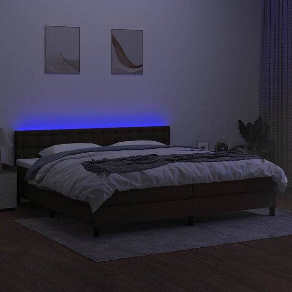 Box spring postel s matrací a LED tmavě hnědá 200x200 cm textil 3133504