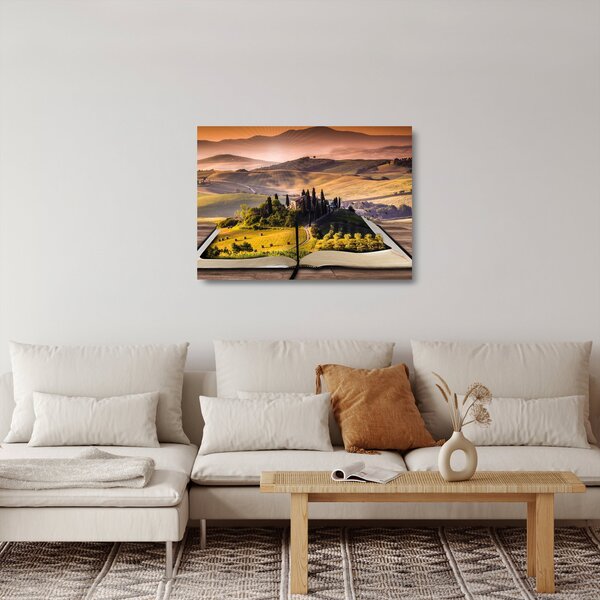 Skleněný obraz krajiny v knize (70x50 cm)