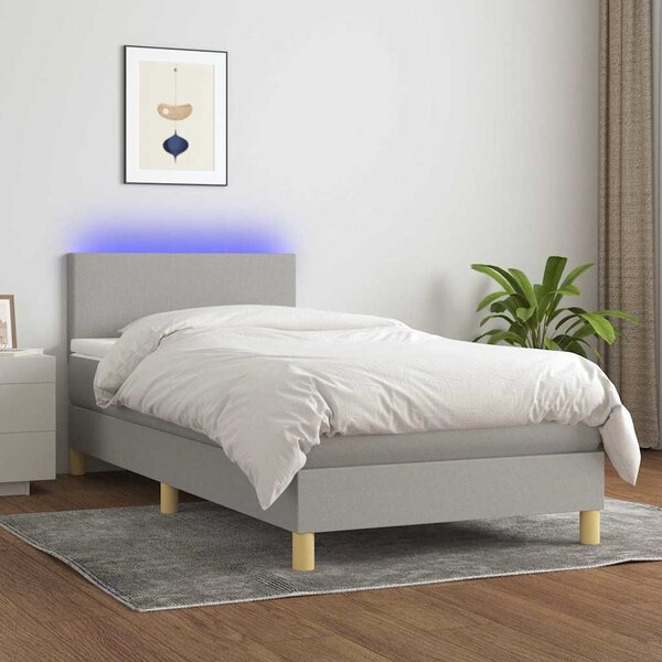 Box spring postel s matrací a LED světle šedá 80x200 cm textil 3133509
