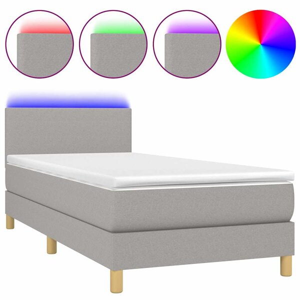 Box spring postel s matrací a LED světle šedá 80x200 cm textil 3133509