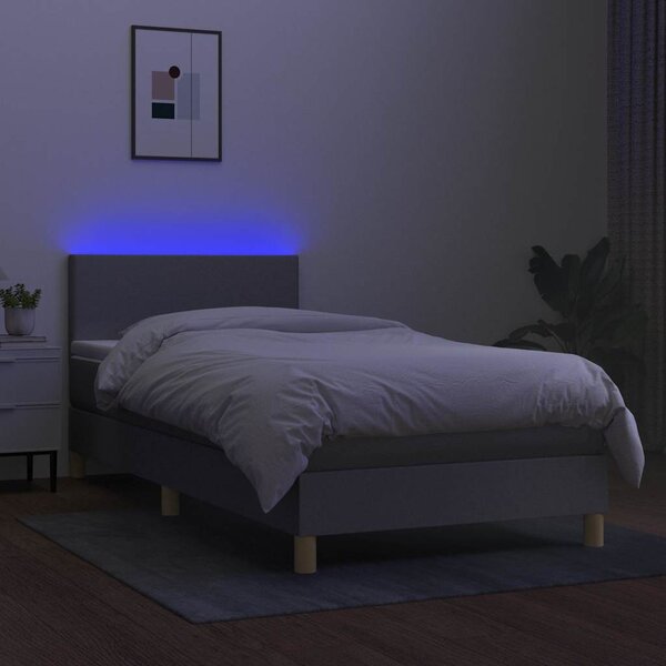 Box spring postel s matrací a LED světle šedá 80x200 cm textil 3133509